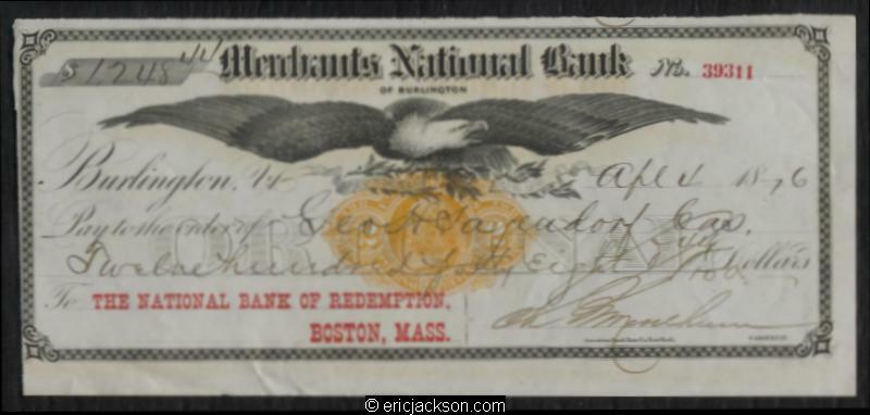 Merchants National Bank of Burlington VT BANK CHECK RN-F1-image