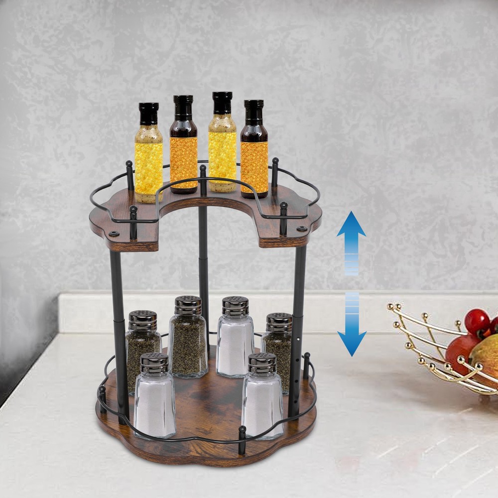 Height Adjustable Rotating Spice Organizer Rack for Cabinet Storage