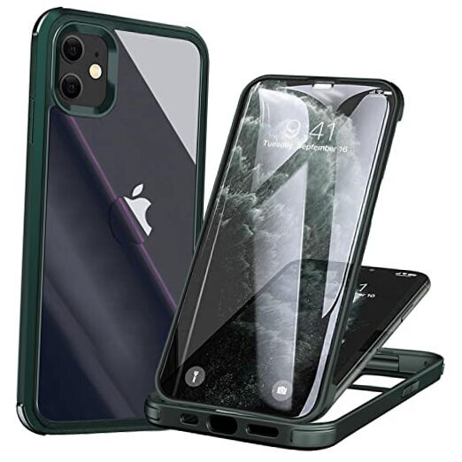 Funda con Protector de Pantalla Cristal Templado Incorporado para iPhone 11 Verde