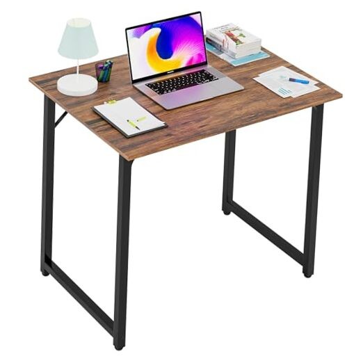 | Computer Desk | | Office Desk with Metal Frame, Adjustable 32 Inch Brown