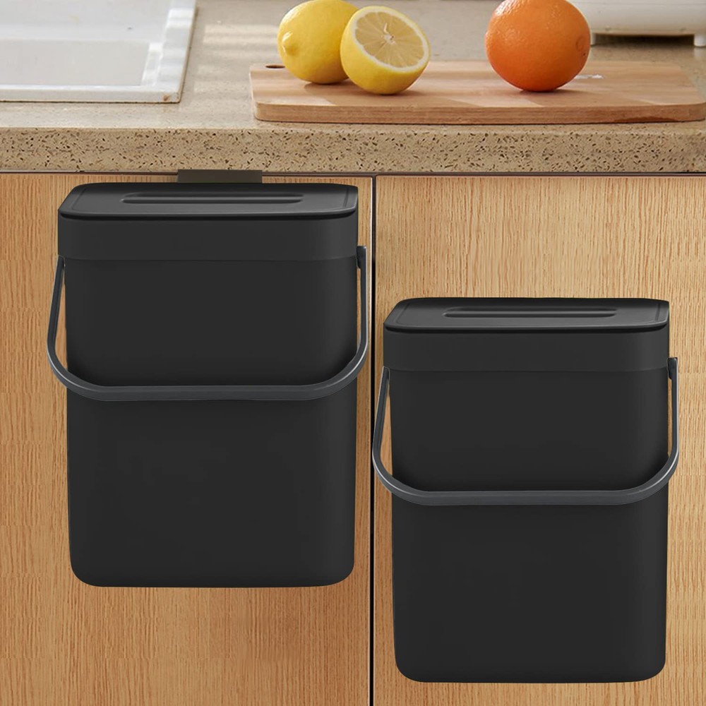 Countertop Compost Bin with Lid, Hanging Small Trash Can with Lid Under Sink ...