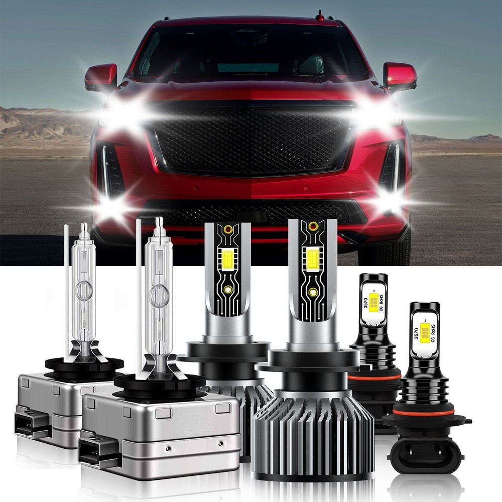 For Cadillac Escalade 2007-2014 6000K LED Headlight Hi-Lo Beam Fog Light Bulbs