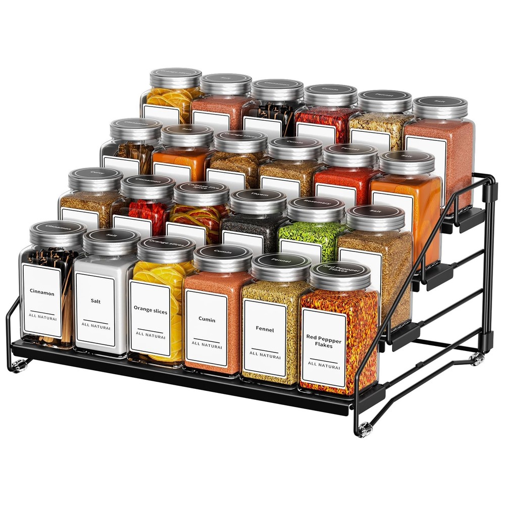 4 Tier Spice Rack for Cabinet Organizer, Depth Adjustable Holder Countertop