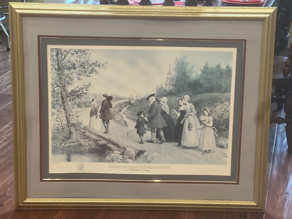 Vintage Framed Print of Washington Irving's Sunday Morning in Sleepy Hollow  