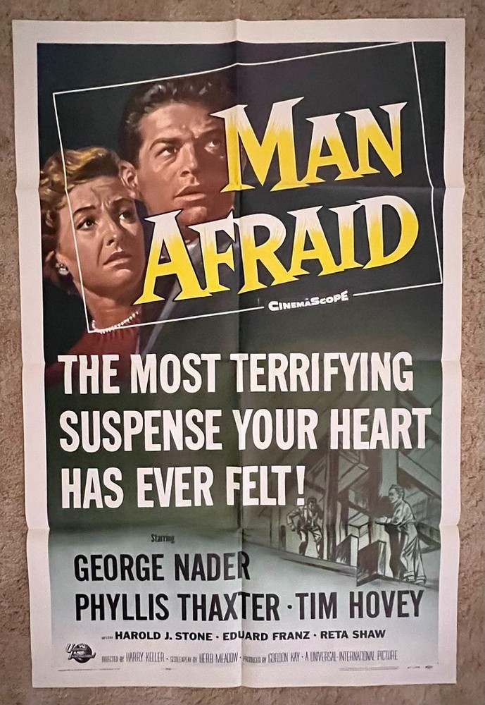 Man Afraid 1957 Movie Poster 27x41 Film Noir George Nader Phyllis Thaxter