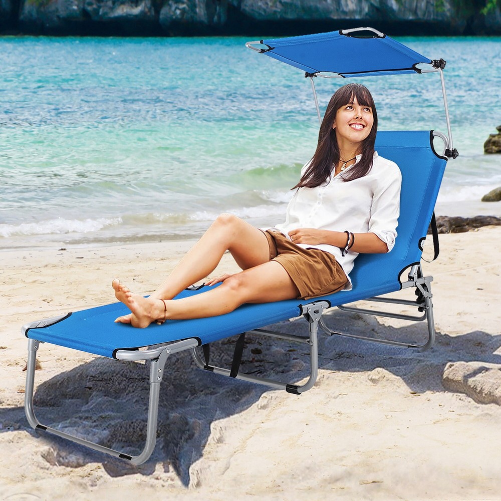 Adjustable Folding Chaise Lounge Chair for Beach Patio Poolside