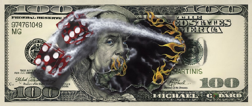 Michael Godard $100 BILL W/DICE S/N EDITION giclee canvas #140/200