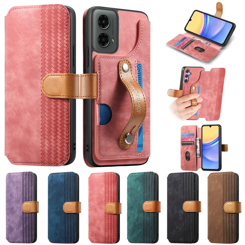 Motorola Moto G 5G 2024 Leather Wallet Case with Card Holder & Wrist Strap
