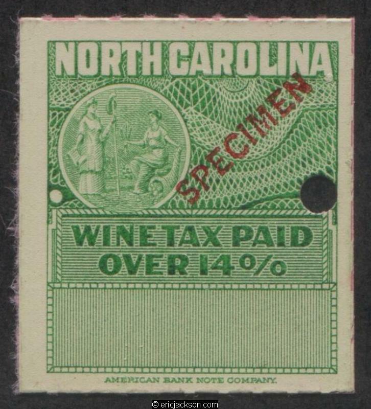 NORTH CAROLINA Wine Revenue NC W37Sa red SPECIMEN overprint, security punch, VF