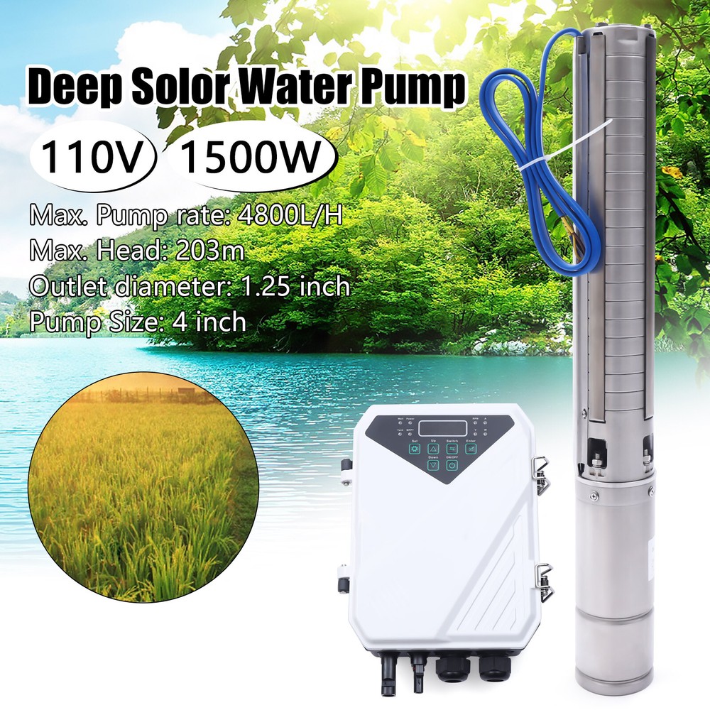 4'' 2HP DC Solar Deep Well Water Pump Submersible Pump Kit with MPPT Controller