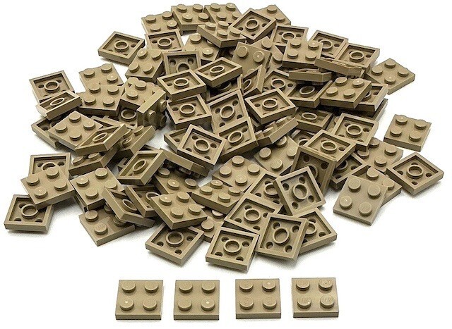 Lego 100 New Dark Tan Plates 2 x 2 Stud Parts