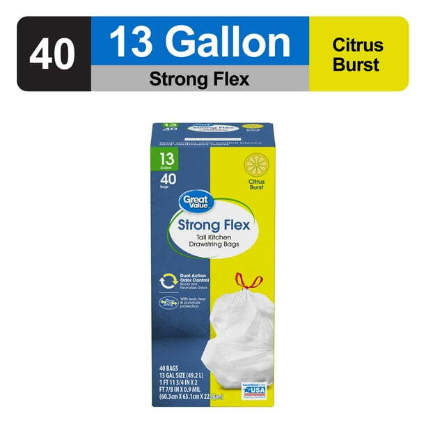 Great Value Strong Flex 13-Gallon Trash Bags  Citrus Burst 40 Count