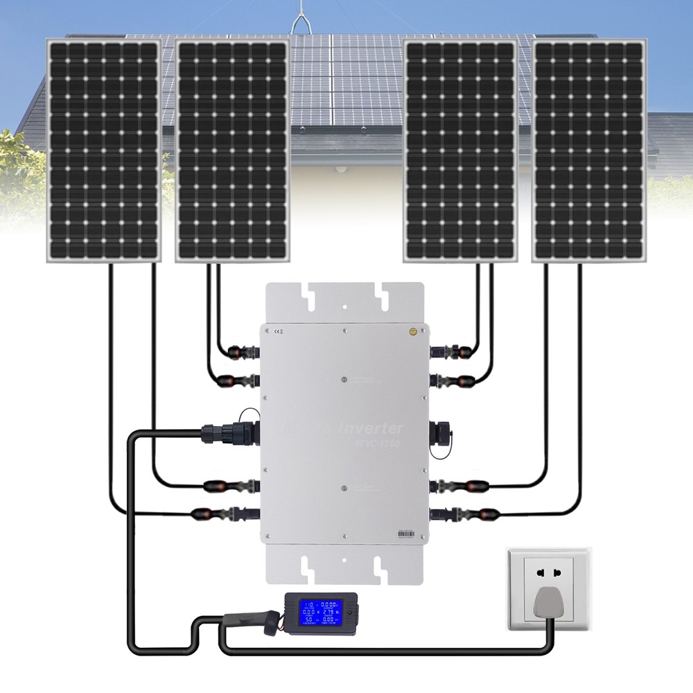 Solar Micro Inverter 1200W MPPT Grid Tie Pure Sine Wave DC to AC LCD Waterproof