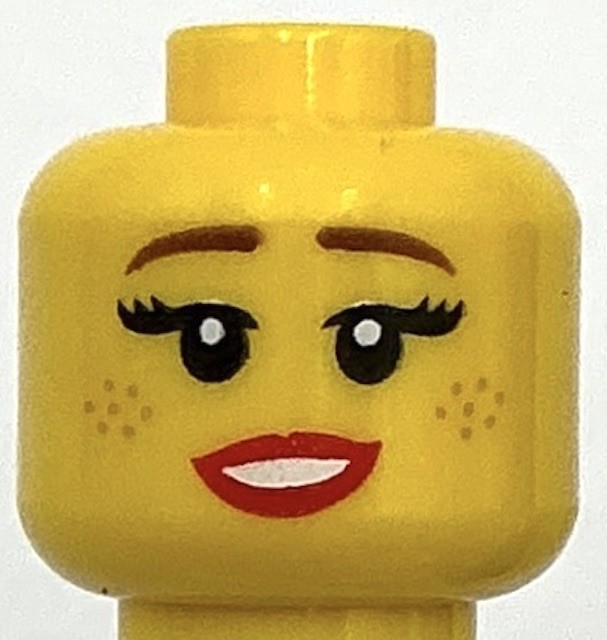 Lego New Yellow Minifigure Head Dual Sided Female Reddish Brown Eyebrows Freckle