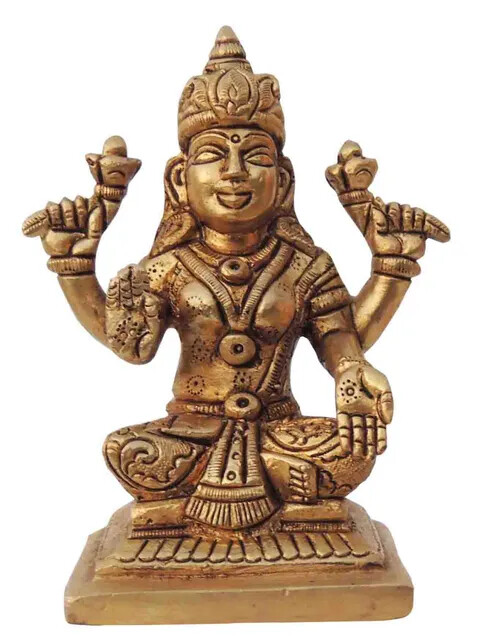 Brass Showpiece Laxmi Ji Statue Hindu Religious Figurines Sculpture 4 inch