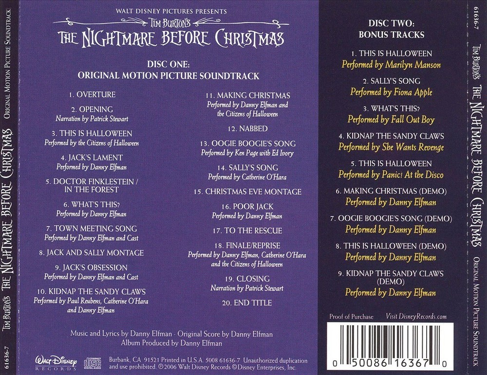 Danny Elfman The Nightmare Before Christmas 2-Disc Special Edition Original Soundtrack