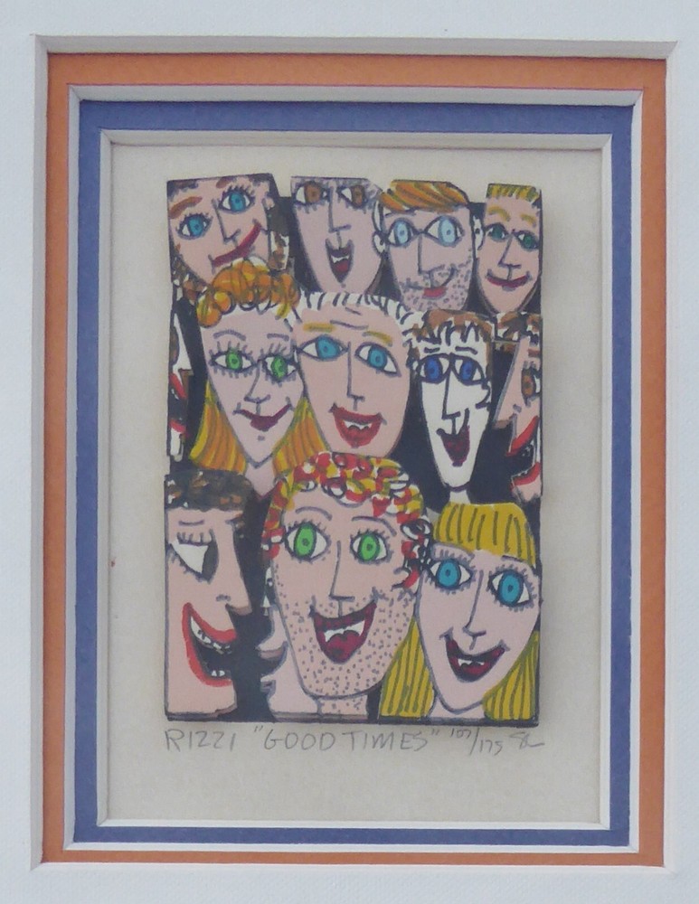 James Rizzi  GOOD TIMES 1986 Hand Signed Vintage 3-D Serigraph Framed Pop Art