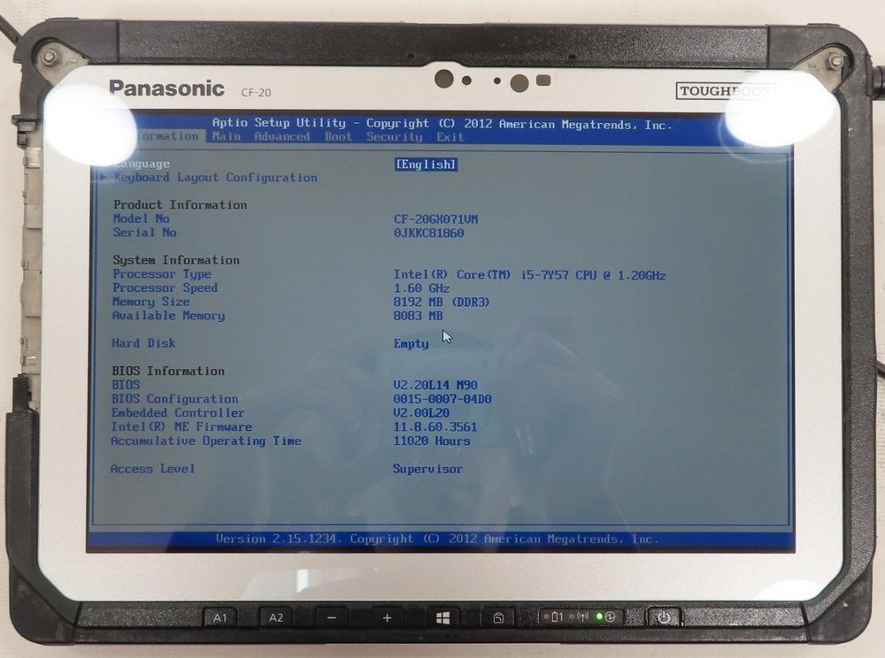 Panasonic Toughbook CF-20 Core m5-7Y57 1.2GHz 8GB No SSD