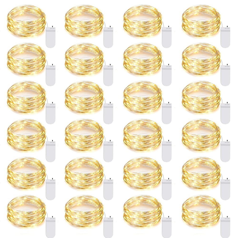 24 Pack 7Ft Warm White LED Fairy Lights Battery Operated 20-Led Mini String