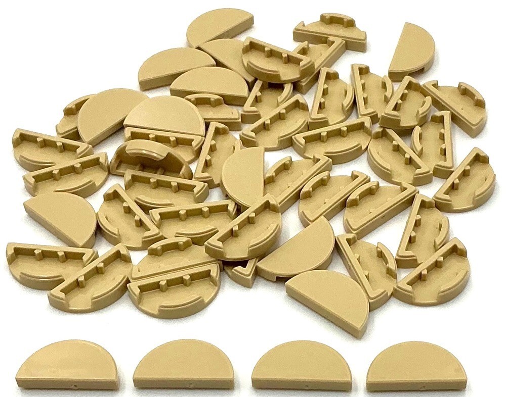 Lego 50 New Tan Tiles Flat Smooth Round 1 x 2 Half Parts