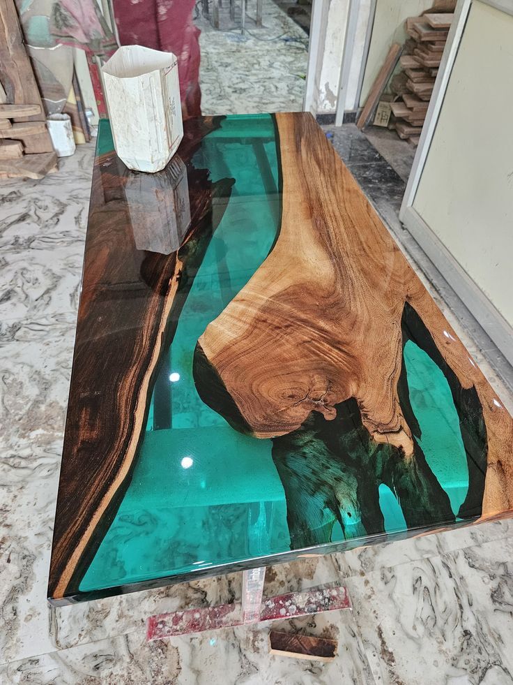 Clear Epoxy Live Edge Wood Dining Table Top for Modern Home Decor  -image