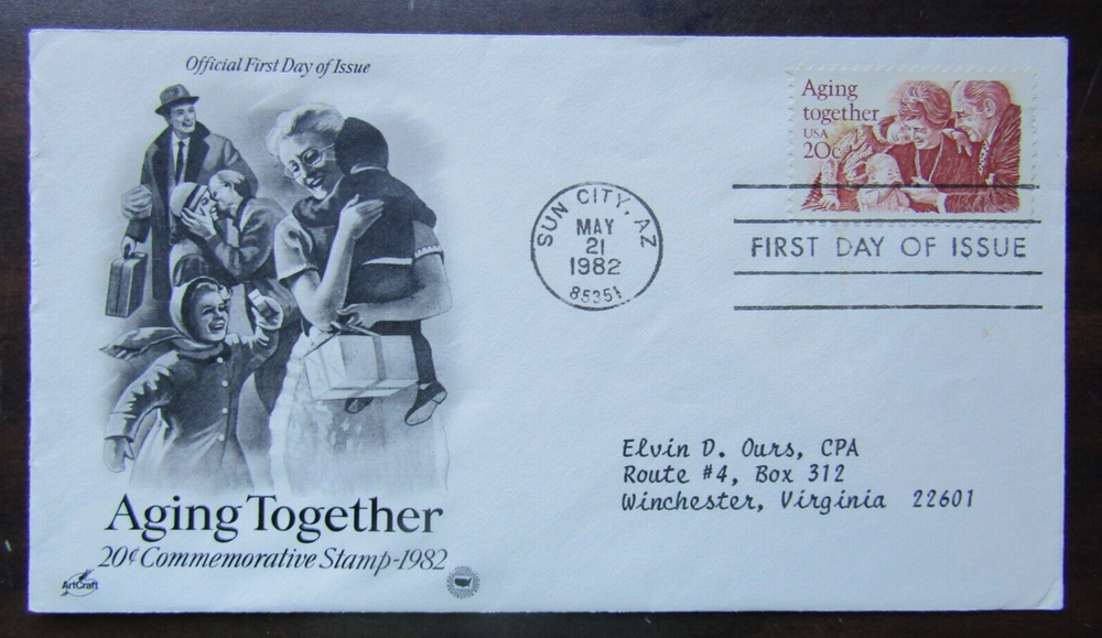 Aging Together 20 Cent Commemorative Stamp Sun City, AZ Posted 1982 FDC-image