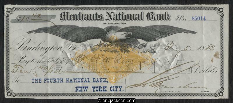 Merchants National Bank of Burlington VT RN-G1 Bank Check-image
