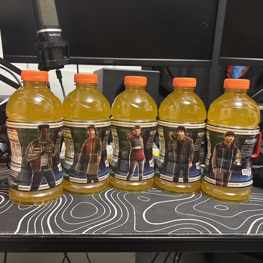 Stranger Things Gatorade - Citrus Cooler - Complete Character Set of 5 Bottles