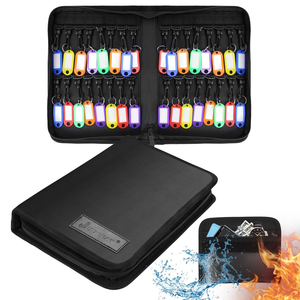 Key Organizer Case with Fireproof Bag, Portable Zippered Leather Key Case wit...