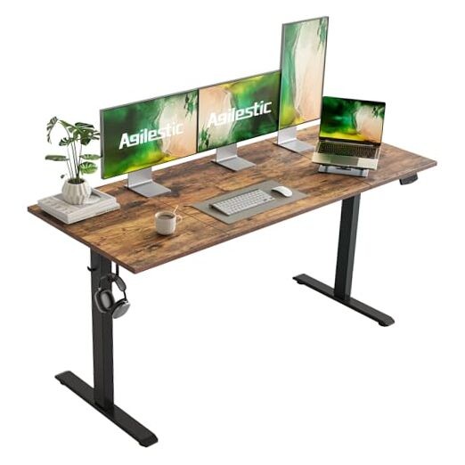 Electric Standing Desk, Largees Height Adjustable 63 x 24 Inch Rustic Brown