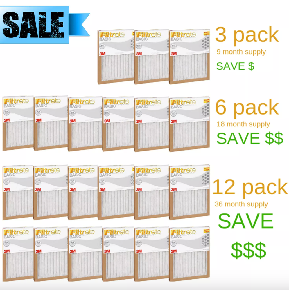 FILTRETE- AIR-FILTER PLEATED FURNACE REPLACEMENT PAD DUST PACK 3, 6, 12 NEW