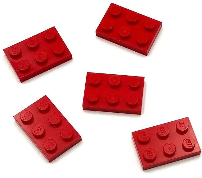Lego 5 New Red Plates 2 x 3 Stud Parts