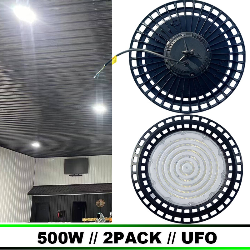500W UFO LED High Bay Lights for Factory & Warehouse | Commercial Fixtures 2-Pack