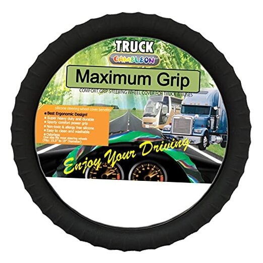 Non-Slip Black Silicone Semi-Truck Steering Wheel Cover for 16-19 Inch Wheels