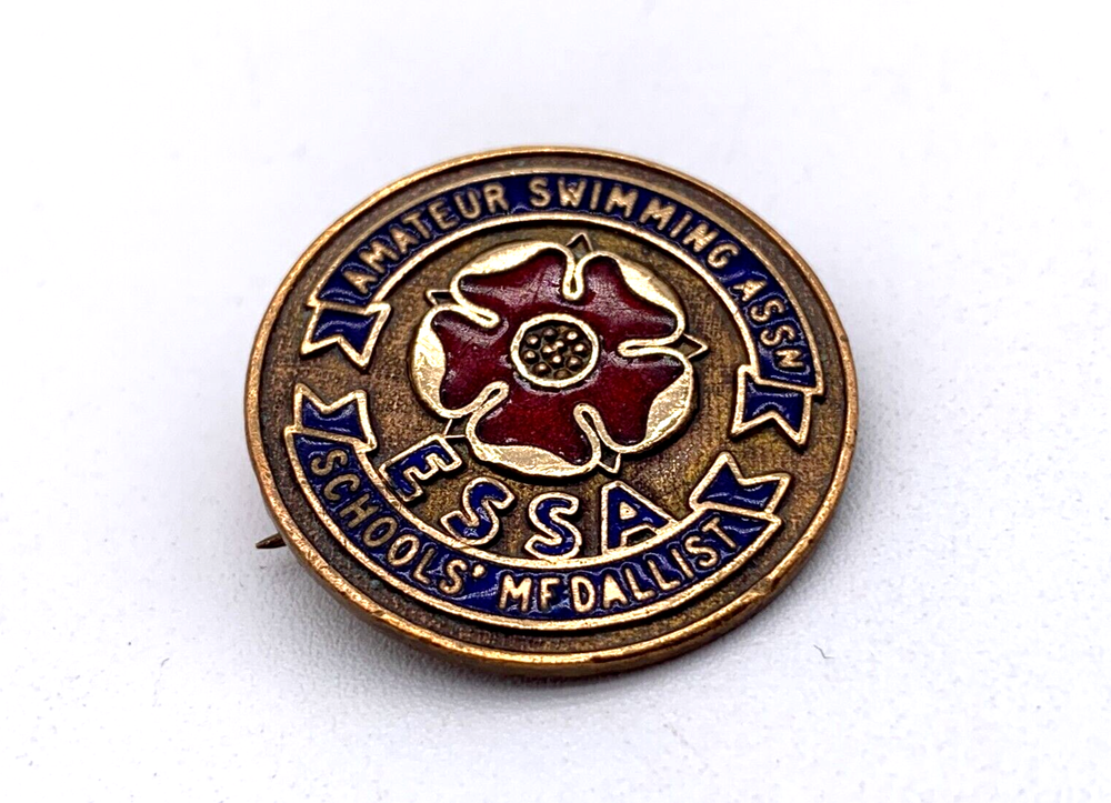RARE Vintage Enamel Badge Pin Amateur Swimming Association Schools Medal ESSA