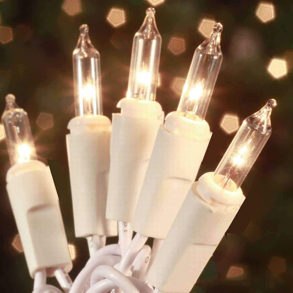 100-Count Mini Clear Christmas Lights on 21ft White Wire