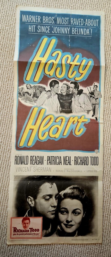 HASTY HEART 1950 original insert 14x36 movie poster RONALD REAGAN