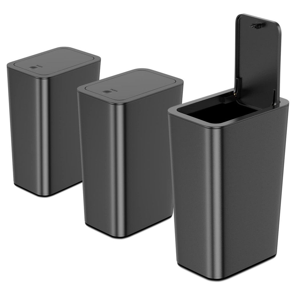 3 Pack 10 L/2.6 Gal Bathroom Trash Can with Lid, Small Kitchen Trash Can with...