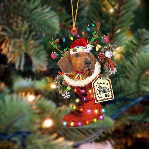 Red Dachshund Red Boot Christmas Hanging Ornament Gift For Dog Lover