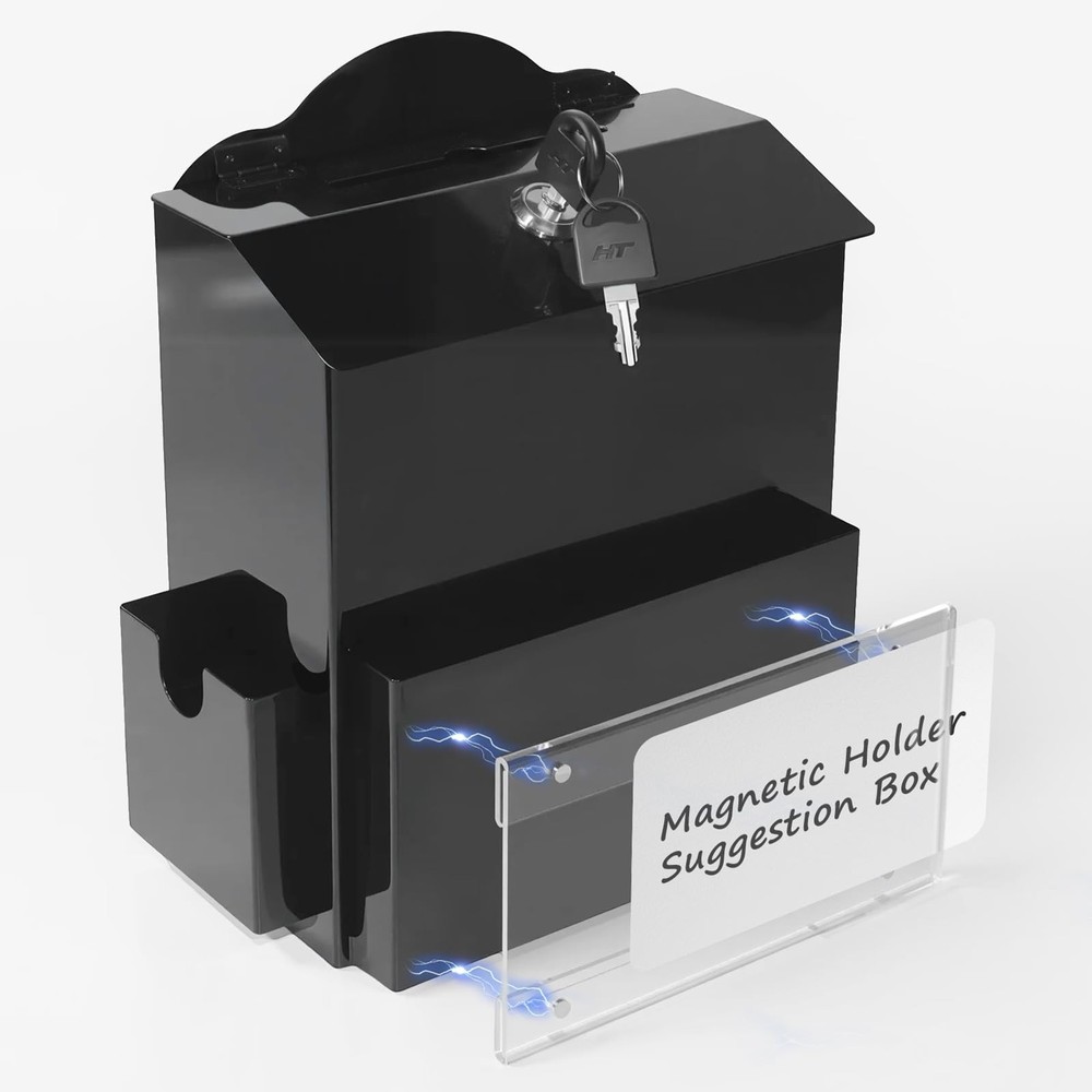 Suggestion Box with Magnetic Sign Holder, Metal Donation Boxes with Lock and ...