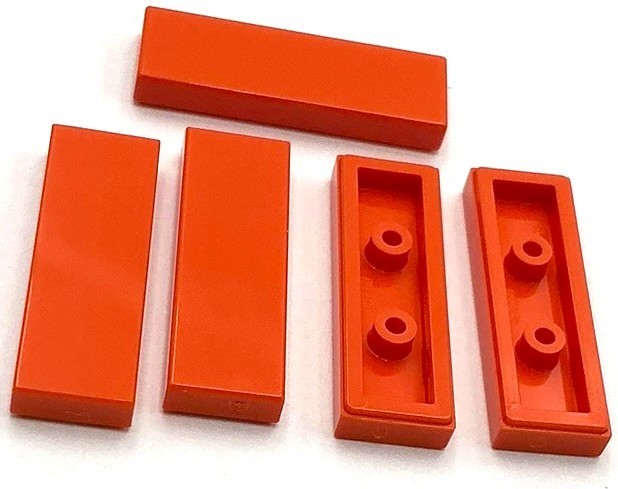 Lego 5 New Orange Tiles Flat Smooth 1 x 3 Parts