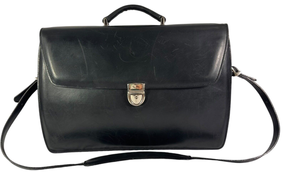 Genuine JACK GEORGES Black Leather Messenger Bag Briefcase