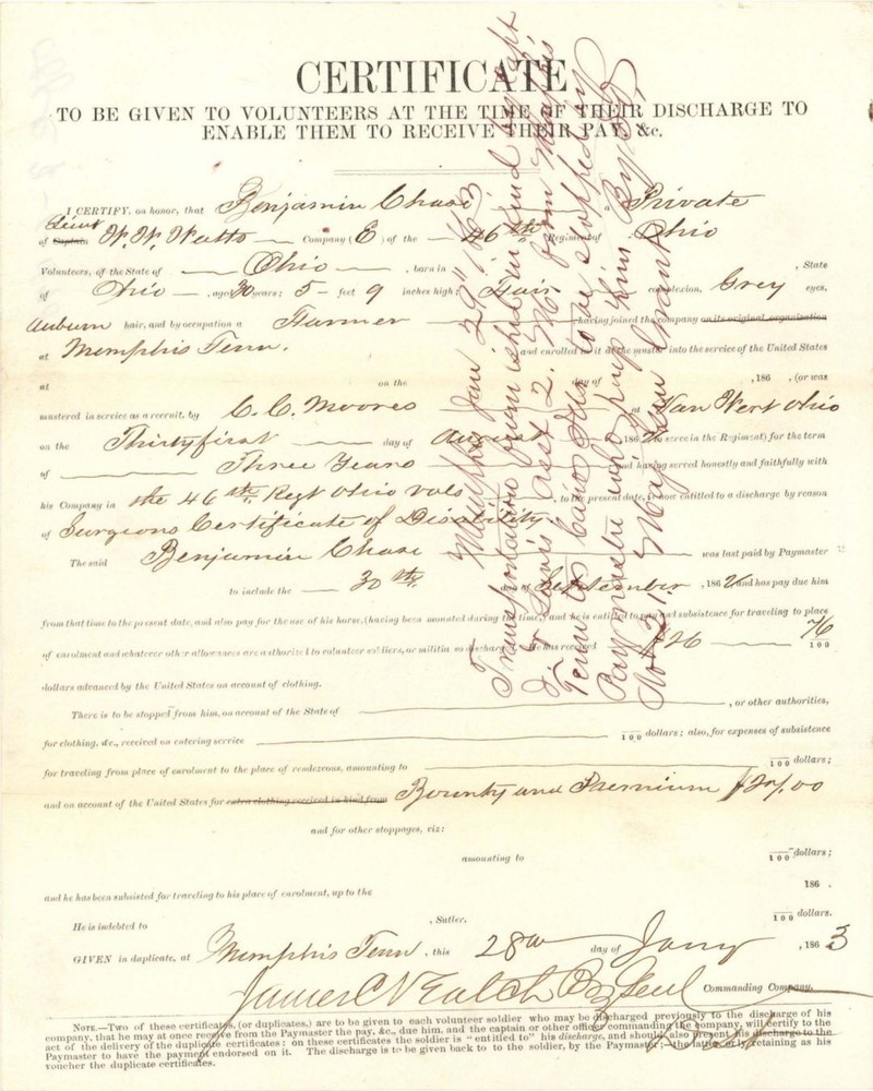 1863 Civil War Discharge Certificate - Authentic Civil War Document