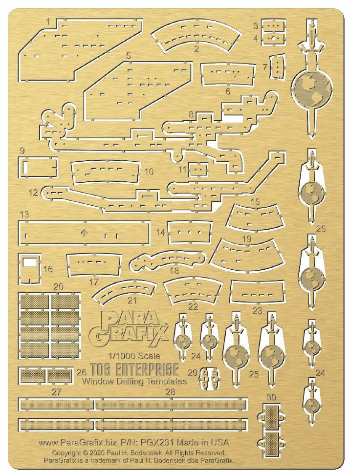 Paragrafix 1/1000 TOS Enterprise Window Drilling Templates Photo Etch PGX231 ...
