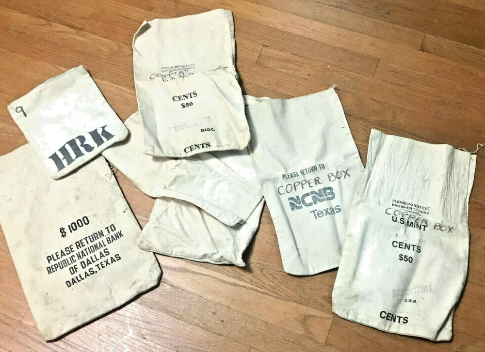 Vintage Bank Coin Canvas Bags Lot of 7 for Money Deposit Change Rolls GB-image