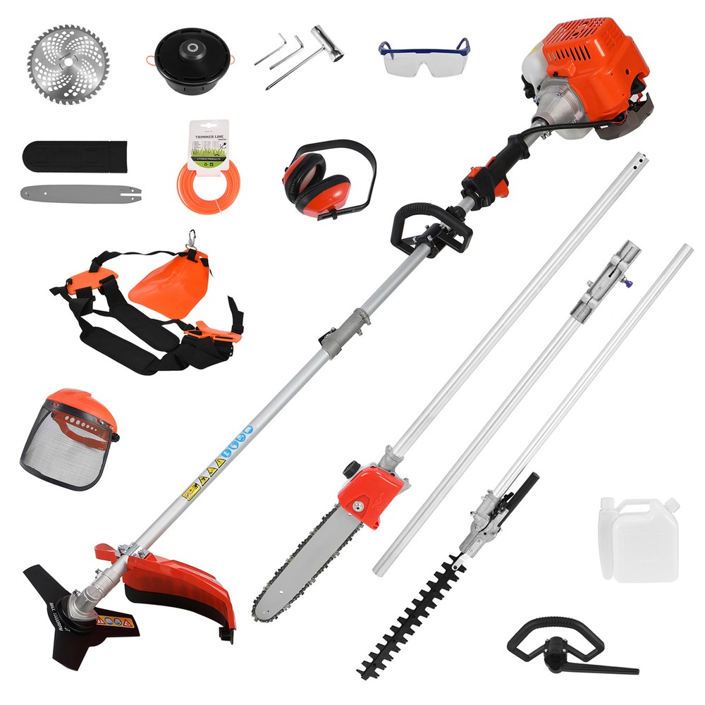 5 in 1 Handheld Cordless Lawn Mower, 2-Stroke 52CC Gas Hedge Chainsaw Trimmer ph