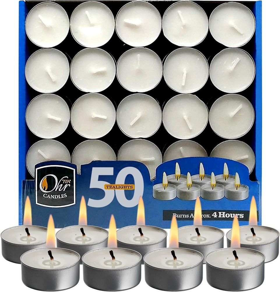 Ohr Tea Light Candles - White, Unscented, 50 Bulk Pack