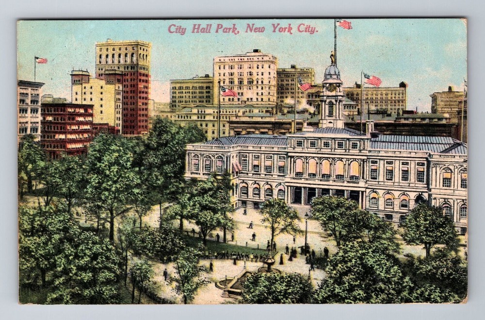 New York City NY, City Hall Park, Souvenir, Vintage c1912 Postcard