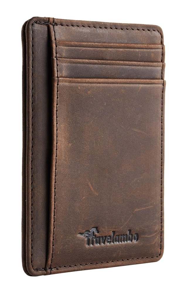 Slim RFID Blocking Leather Travelambo Wallet for Front Pocket Minimalist Design Medium Size
