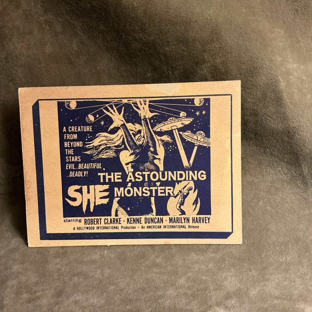 Vintage 1950S Ad Mat Press Kit Mini Lobby Card Theatre astounding she monster